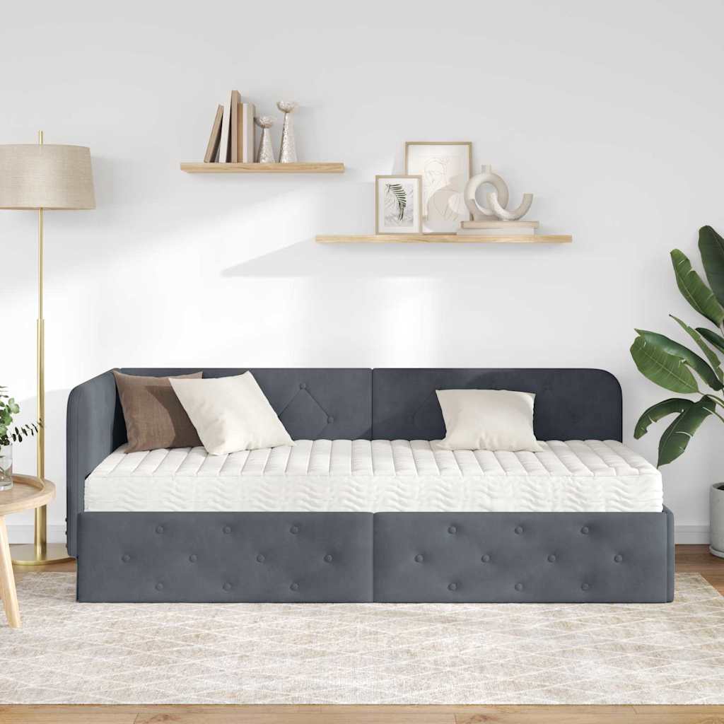 Cadre de lit d'angle en velours gris foncé pour la chambre, 80 × 200 cm - 4