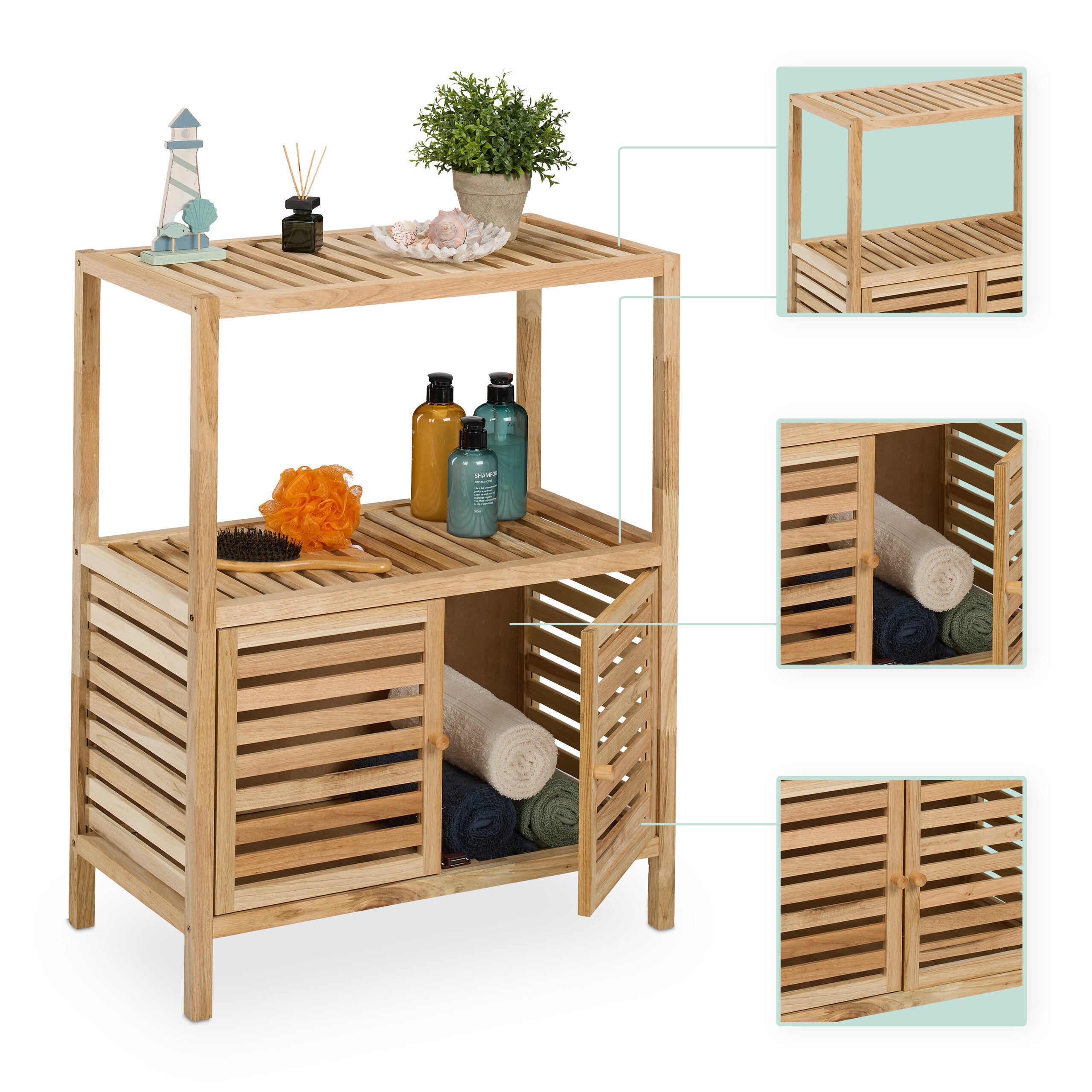 Mobile Salvaspazio per Bagno e Cucina, Scaffale in Legno Noce, 2 Ripiani, Vano con Ante, HLP 86x67,5x35,5 cm, Relaxdays - 3
