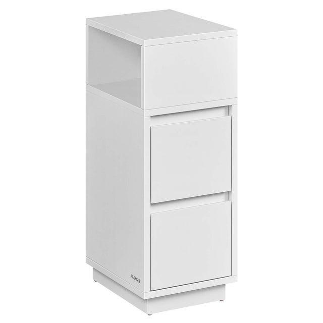 Comodino Stretto, 2 Cassetti, Scomparto Sinistra/Destra, Camera da Letto, Bianco