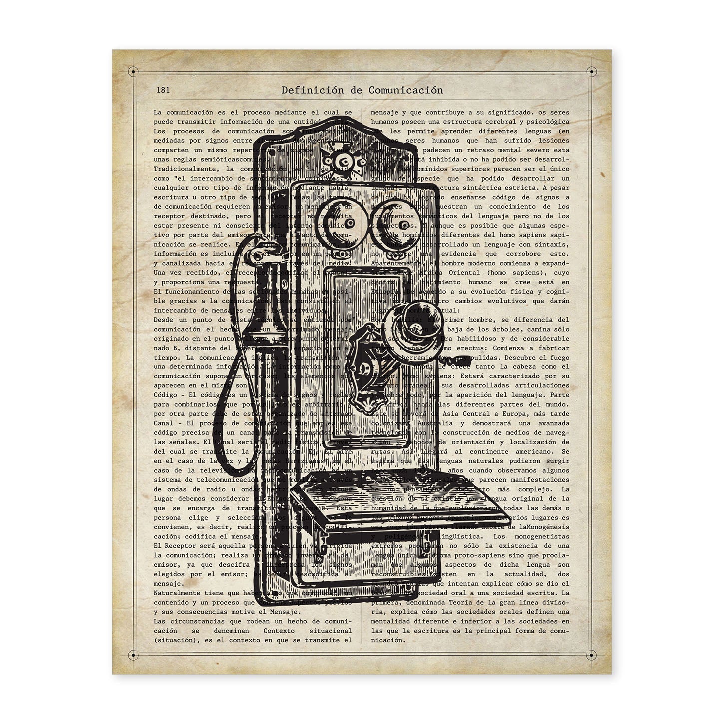 Affiches D'objets Vintage Feuille Téléphonique Cassée Avec Des Images D'objets Et D'instruments Vintage Avec Des Définitions En Espagnol Cadre Noir A4 - 2