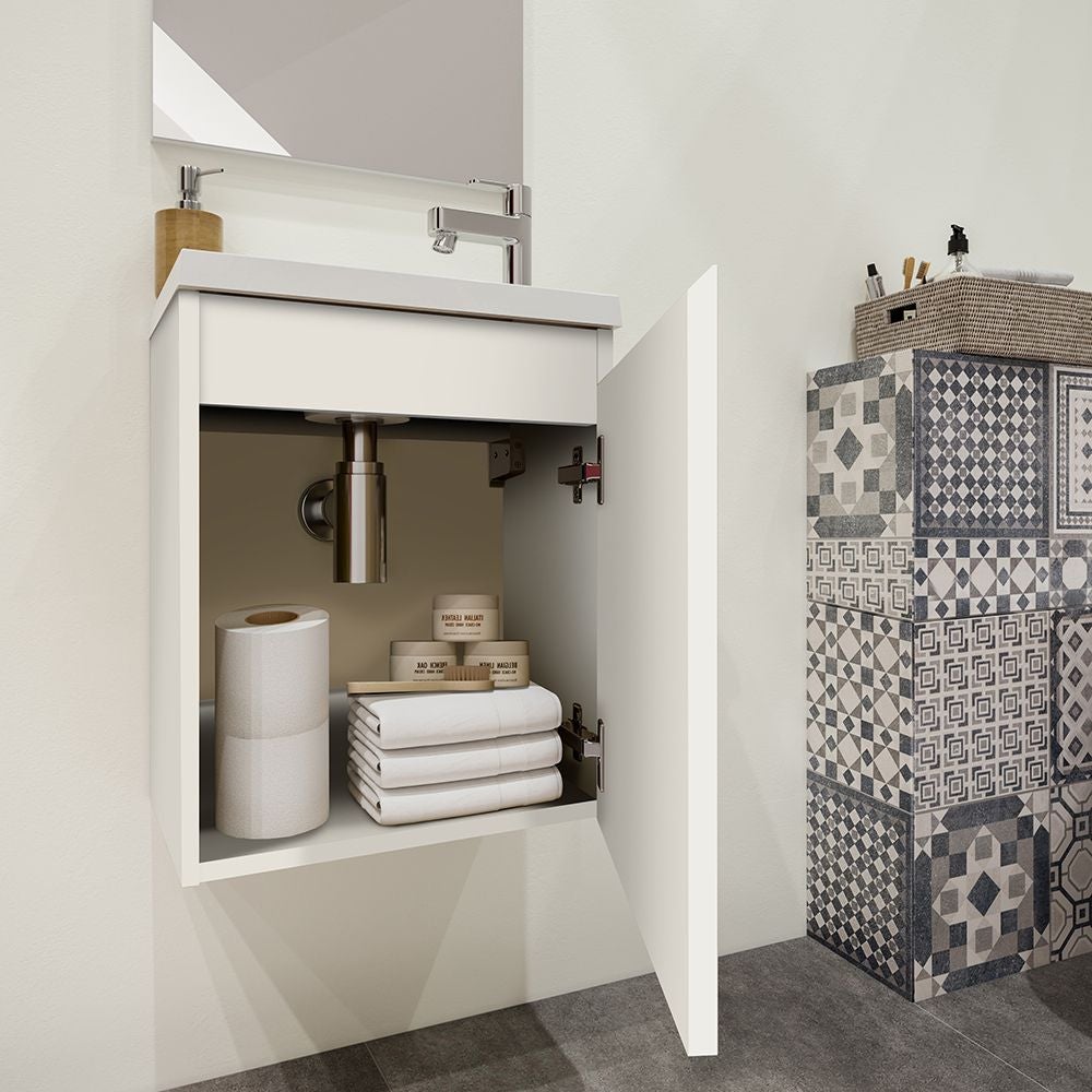 Ensemble meuble lave-mains avec miroir PORTO PACK blanc brillant laqué - L40 x H51 x P25 cm - - 3