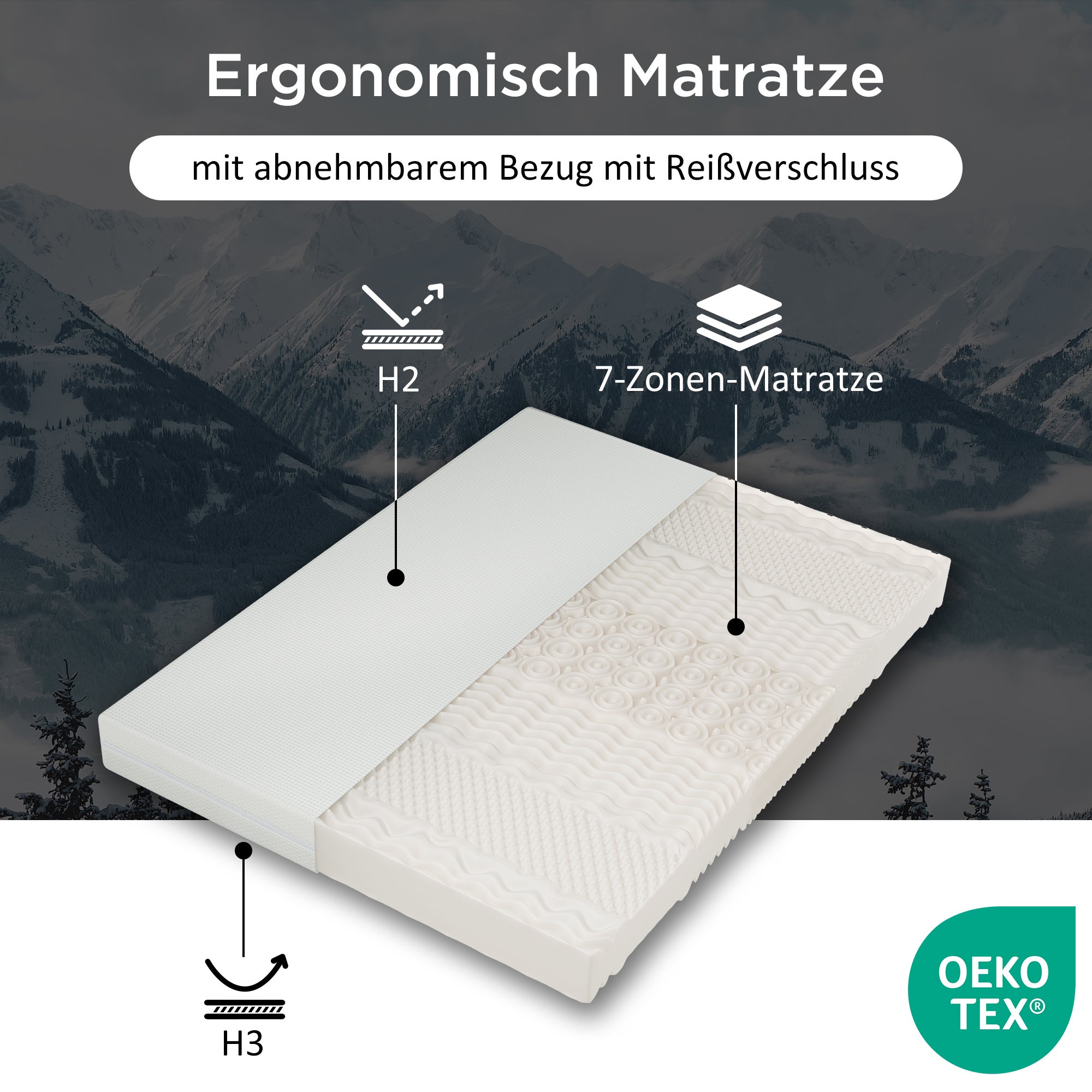 Materac z zimnej pianki 180 x 200 cm z uchwytami i zmywalnym pokrowcem - 7 stref komfortu, grubość 20 cm - Merax - 9