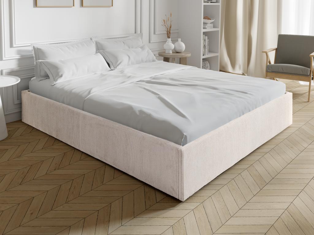 Sommier Coffre 160x200 Cm HESTIA Ysmée - Rangement 756L, Ouverture à Piston, MDF Naturel - Fabriqué En Europe