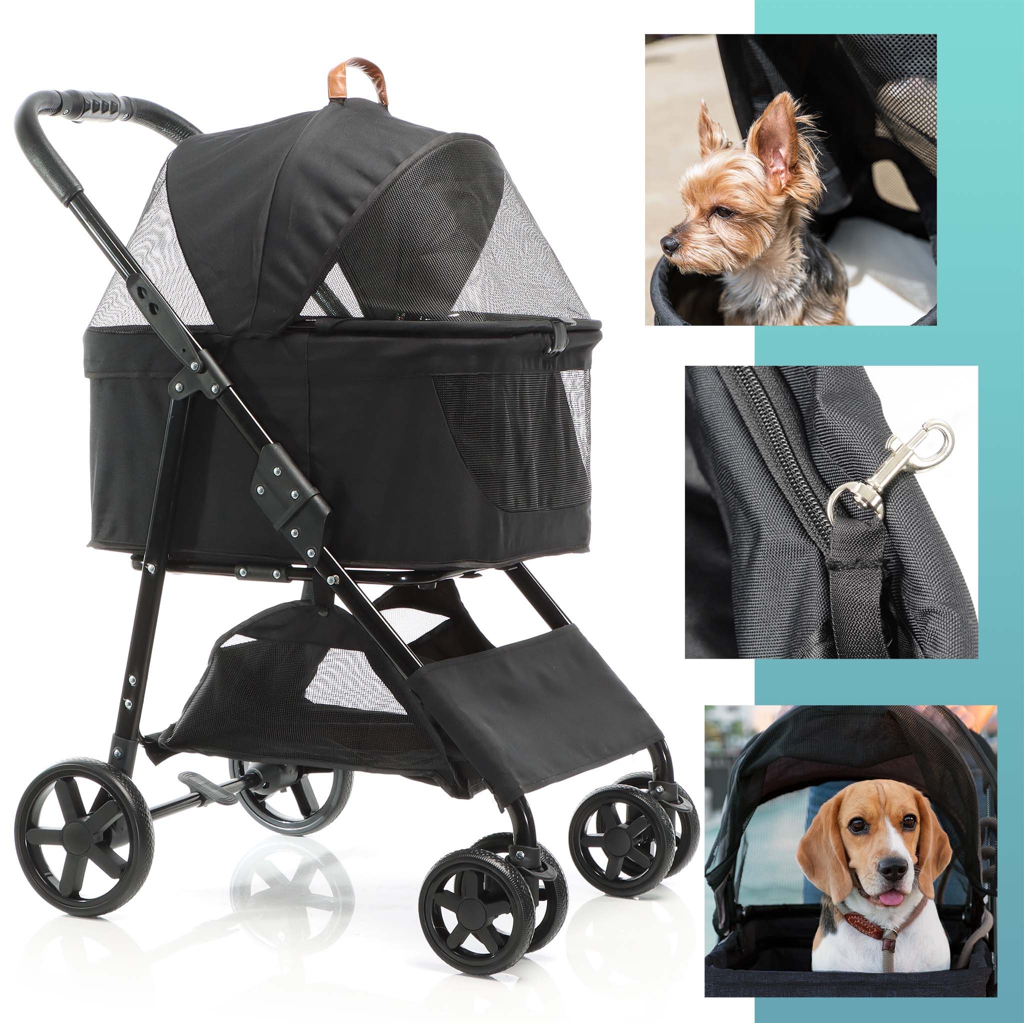 BingoPaw Passeggino Per Cani Pieghevole - Portata 20kg Con Cestino Rimovibile E Copertura Antipioggia - Foto 9