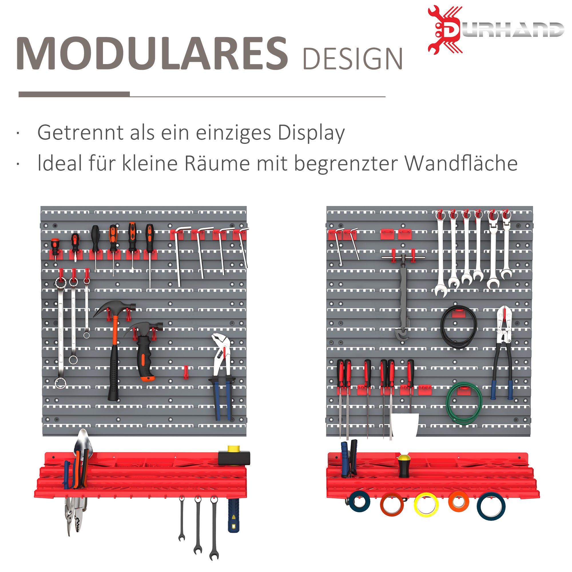 Panneau mural porte-outils , ensemble de 54 porte-outils pour atelier, bacs de rangement, crochets, PP, gris et rouge, 95,5 x 23 x 53,5 cm - 5