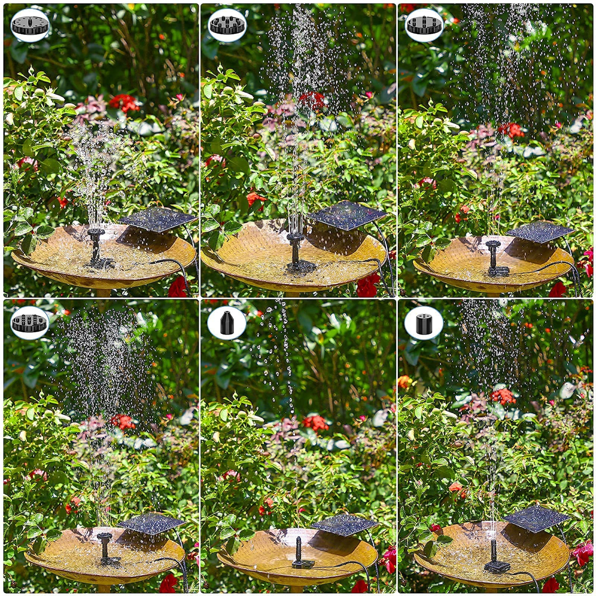 Kit de pompe à eau solaire, pompe de fontaine solaire, pompe de fontaine d'eau à énergie solaire avec 6 buses pour bain d'oiseaux, étangs, jardin - 5
