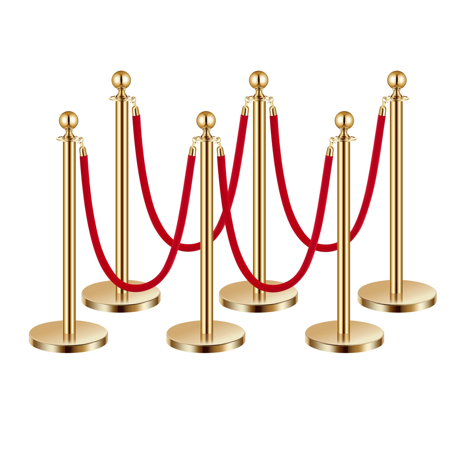 Lot 6 poteaux et cordes velours,SucceBuy inox,base creuse,4 cordes rouges,barrières contrôle foules dorées,110V,500W - 3