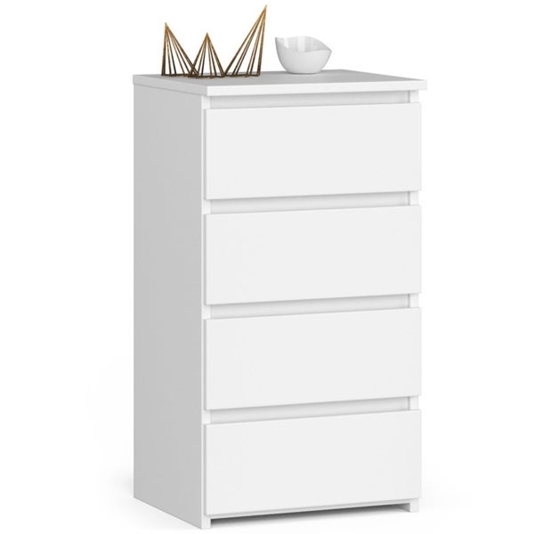 Comò A 4 Cassetti In Tessuto Con Piano In Legno E Struttura In Acciaio | Cassettiera Stretta Organizzativa Per Camera Da Letto, Soggiorno, Bianco - 4