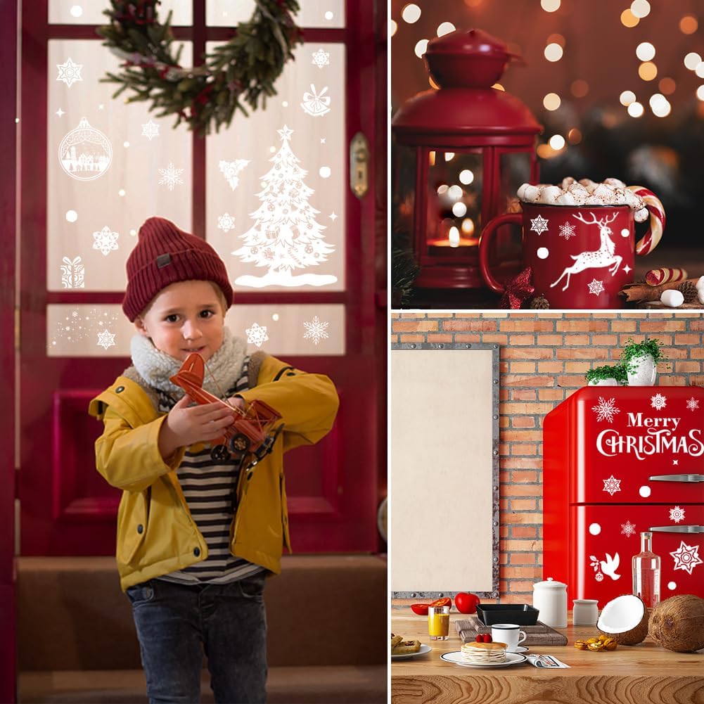243 szt. wielokrotnego użytku świątecznych naklejek na okna – ozdoby okienne z elektrostatyczną przyczepnością – świąteczne naklejki na okna – 9 arkus - 4