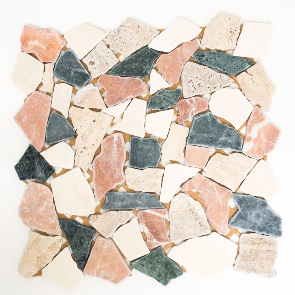 Mosaico Rosa Mosaico de mármol poligonal Fracture, mosaico de piedra natural, crema ...