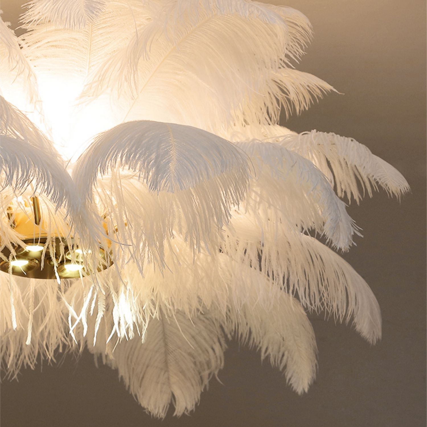 Lustre à plumes blanc Luminaire moderne en laiton LED pour chambre à coucher salon D110 cm - 4