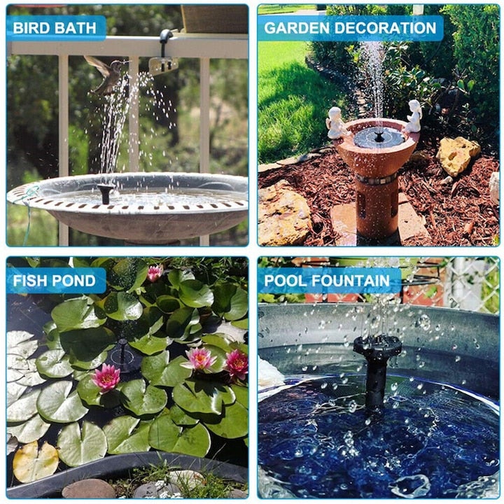 Fontaine solaire de jardin flottante 3W, 8 modes de jet, LED colorées, batterie intégrée, protection pompe, fixation renforcée - 5