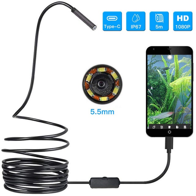 5M Endoscope USB 3 en 1 Endoscope 5.5mm Ultra mince et étanche Caméra Snake d'inspection USB-C(Type C) pour OTG Android, PC