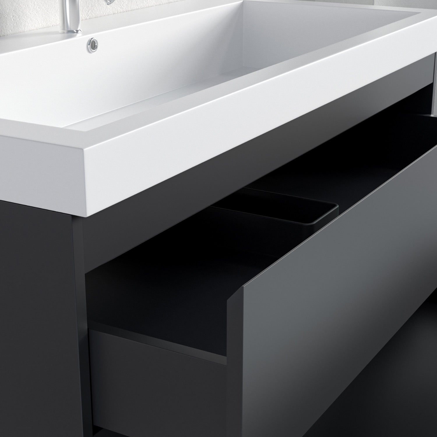 Ensemble meuble vasque 100 cm avec colonne - LOMAZOO Avalon - noir mat - lavabo blanc - 4
