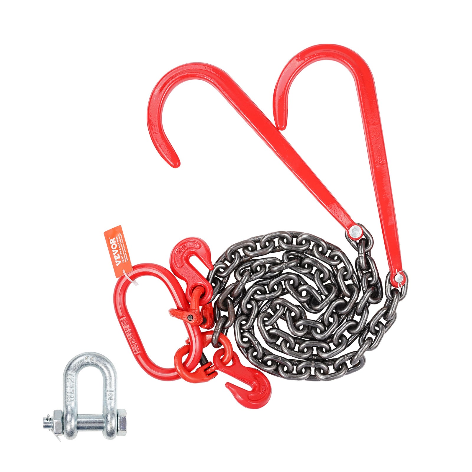 10mmx90cm Łańcuch holowniczy G80 Łańcuch stalowy J-hook Łańcuch transportowy 7074kg VEVOR