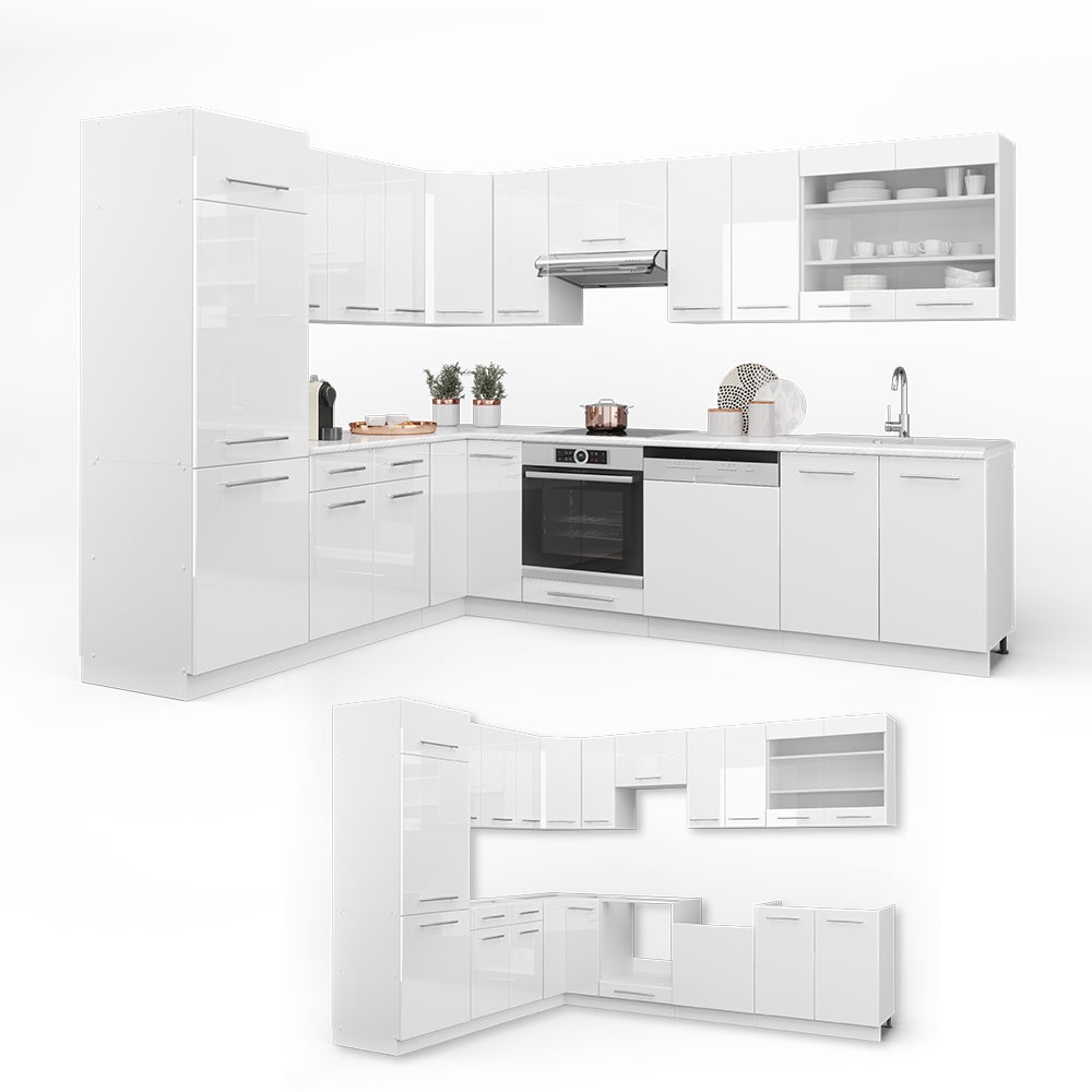 Vicco Cuisine en angle Fame-Line, Blanc Haute brillance/Blanc, 287 x 227 cm, PT Chêne - 9