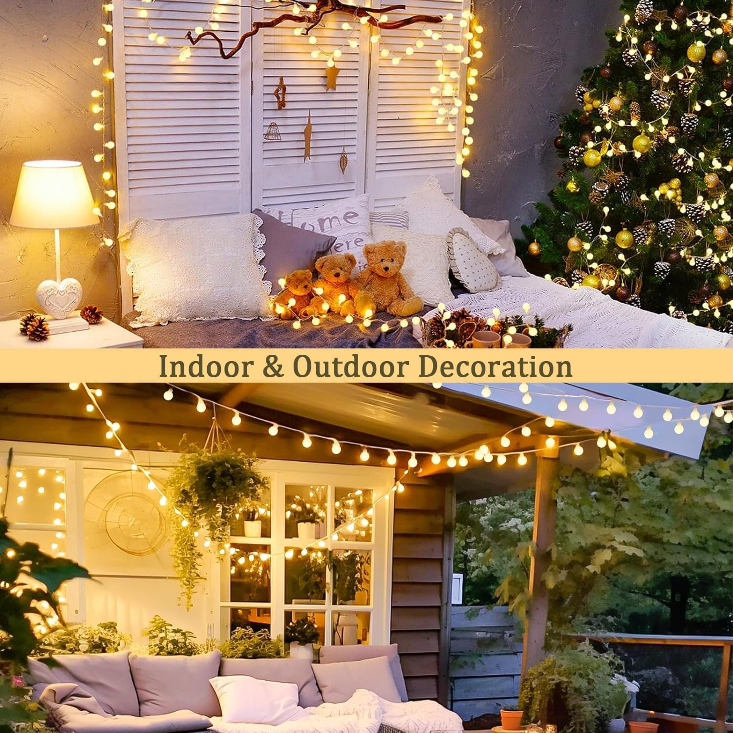 Guirlande lumineuse sphérique de 100 LED, lumière blanc chaud de 10 mètres, sur secteur avec télécommande, 8 modes. - 4