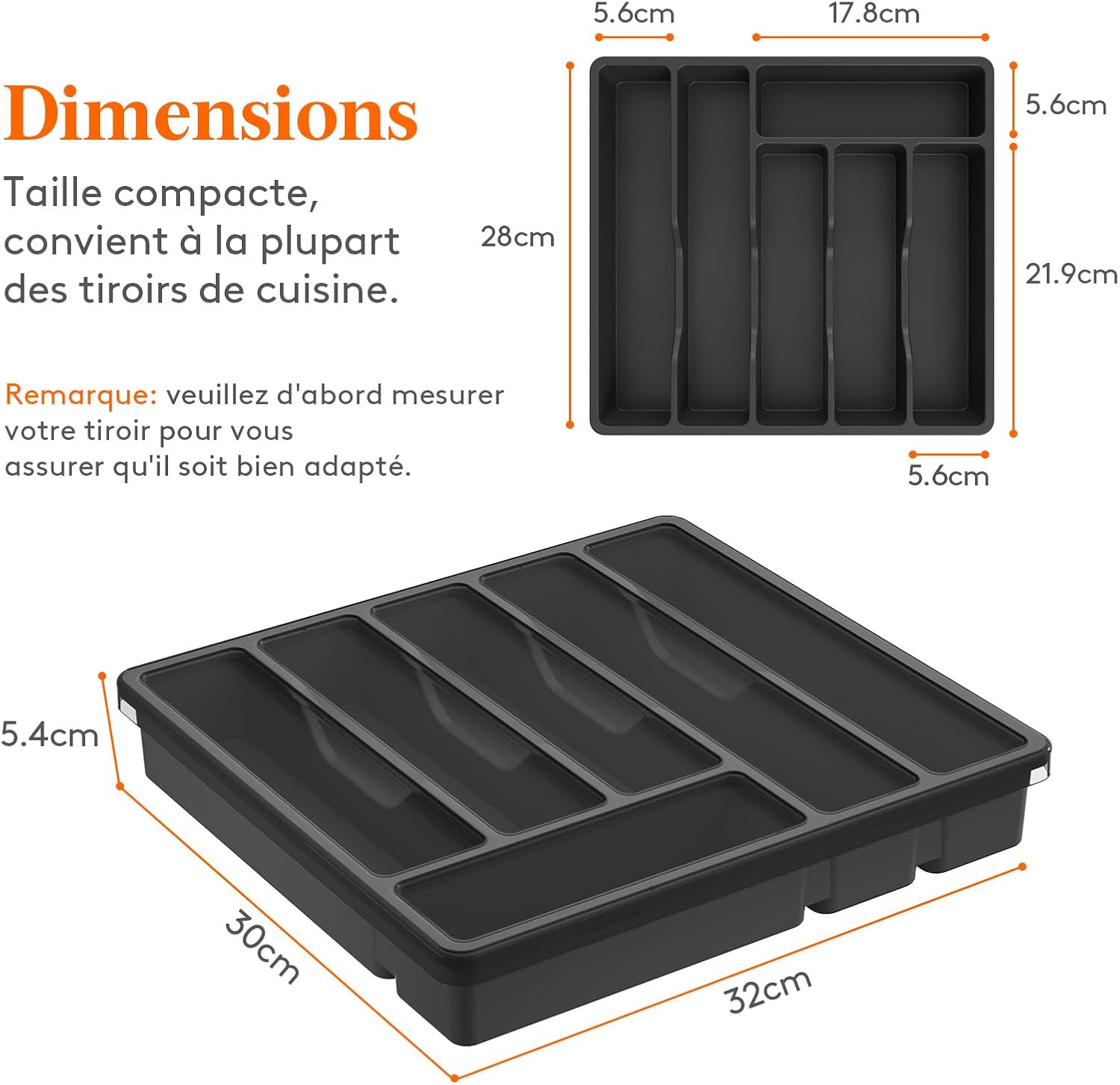 Teensery Portaposate In Acrilico Nero Con 4 Scomparti – Organizer Da Cucina Per Coltelli, Forchette, Cucchiai, Bacchette – 18,5x6,5x10 Cm - 3