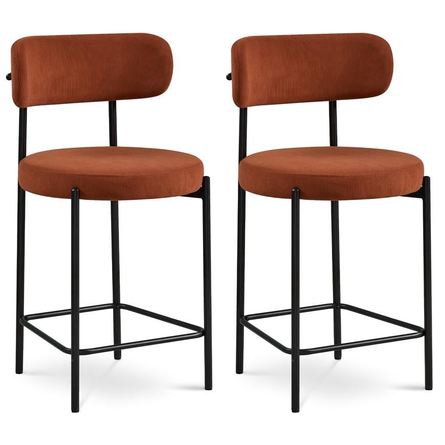 Lot de 2 tabourets de bar modernes IRIS velours côtelé terracotta 65cm - 2