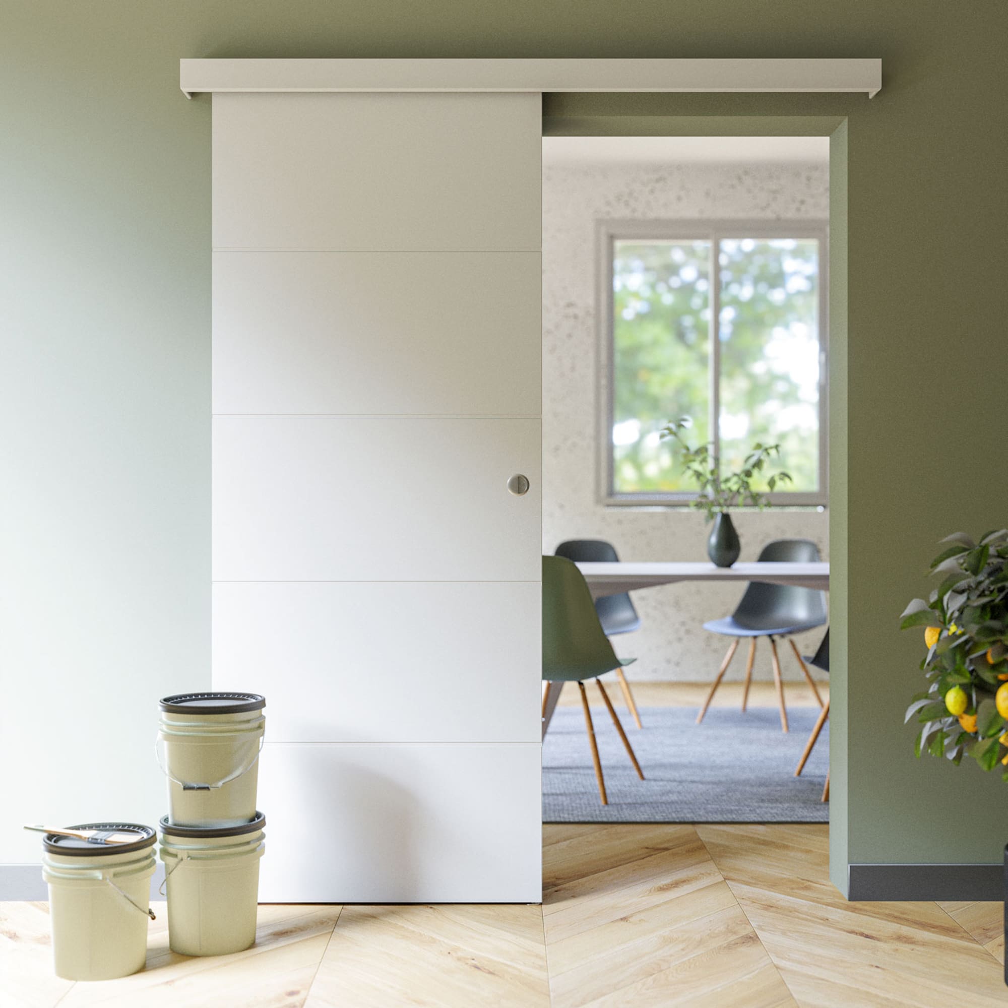 Porte Coulissante avec Rail - Prépeinte Ligne 83 cm - Sans butée - 3