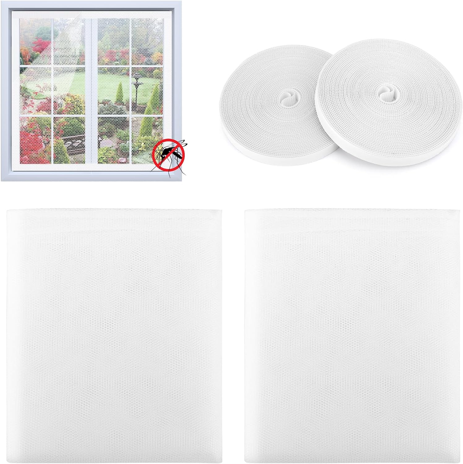 2 sztuki moskitiery okiennej, z 2 samoprzylepnymi paskami, 150 x 200 cm samoprzylepna siatka przeciw owadom, wycinana moskitiera okienna (biała)