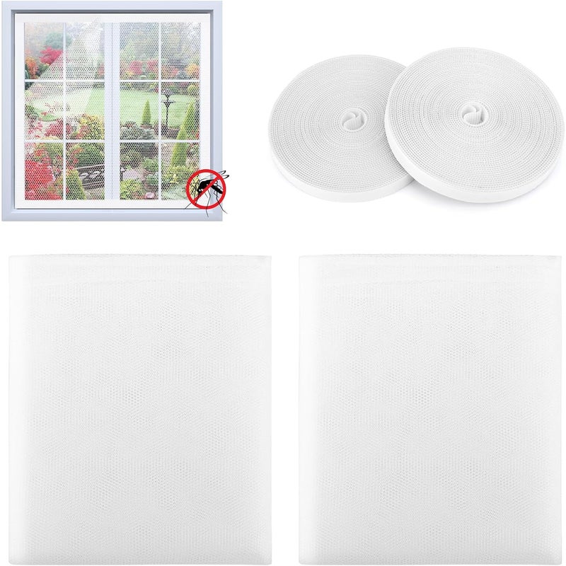 2 sztuki moskitiery okiennej, z 2 samoprzylepnymi paskami, 150 x 200 cm samoprzylepna siatka przeciw owadom, wycinana moskitiera okienna (biała)