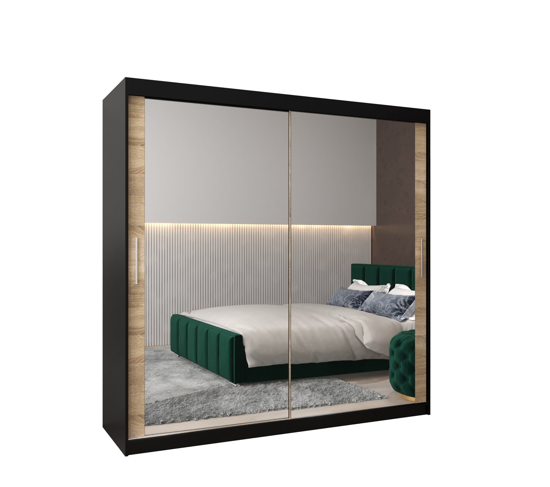 Szafa przesuwna garderoba TOKYO 3 200 x 62 x 200 cm Czarny + Sonoma - Abiks Meble