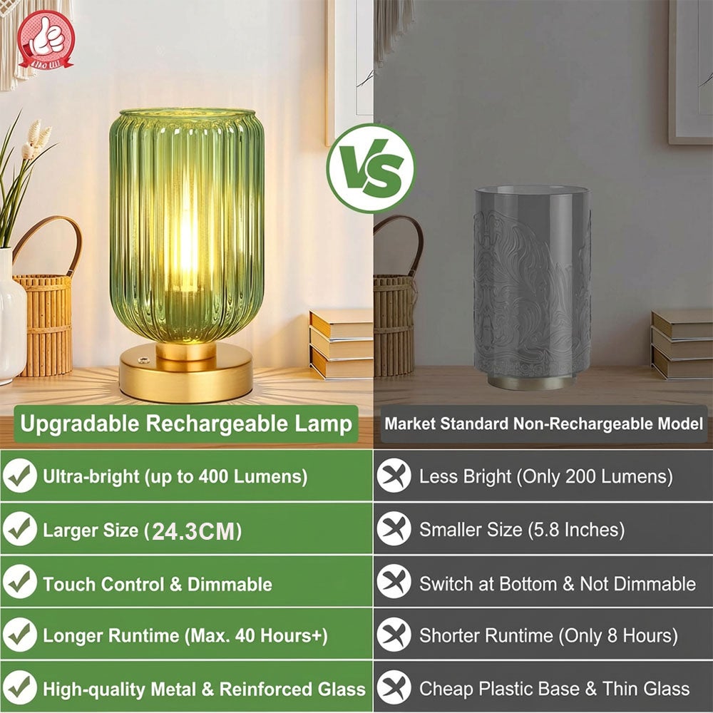 Lampa stołowa Lampka nocna LED dotykowa ściemniana,7500mAh szklana lampa stołowa z funkcją ładowania dekoracyjna do sypialni (Żarówka w zestawie) - 2