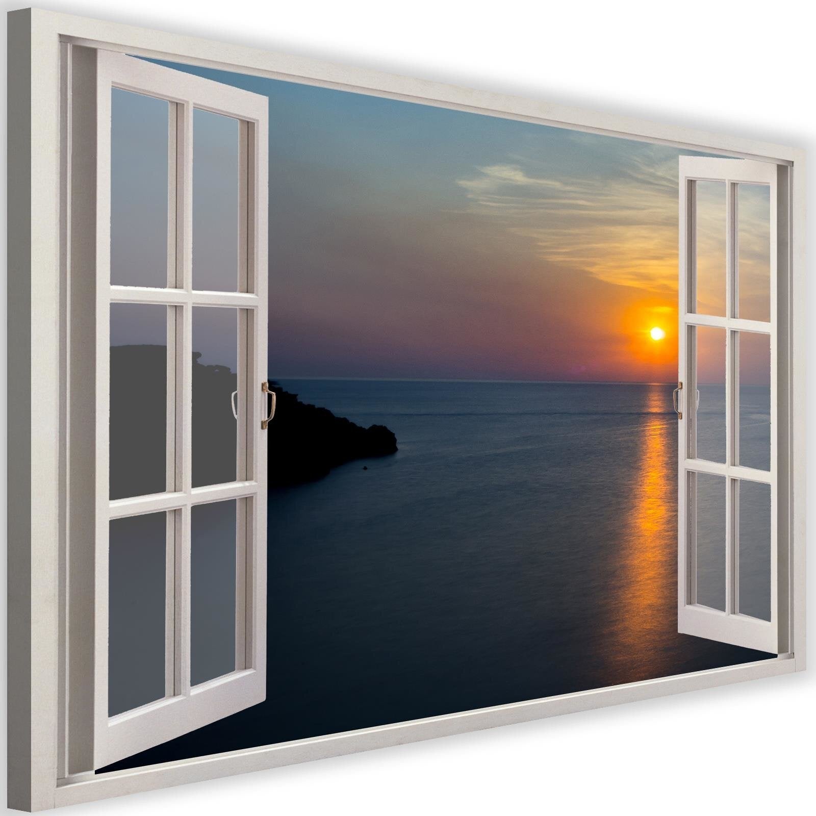 Tableau fenêtre, coucher de soleil sur la baie - 120 x 80 cm | Leroy Merlin