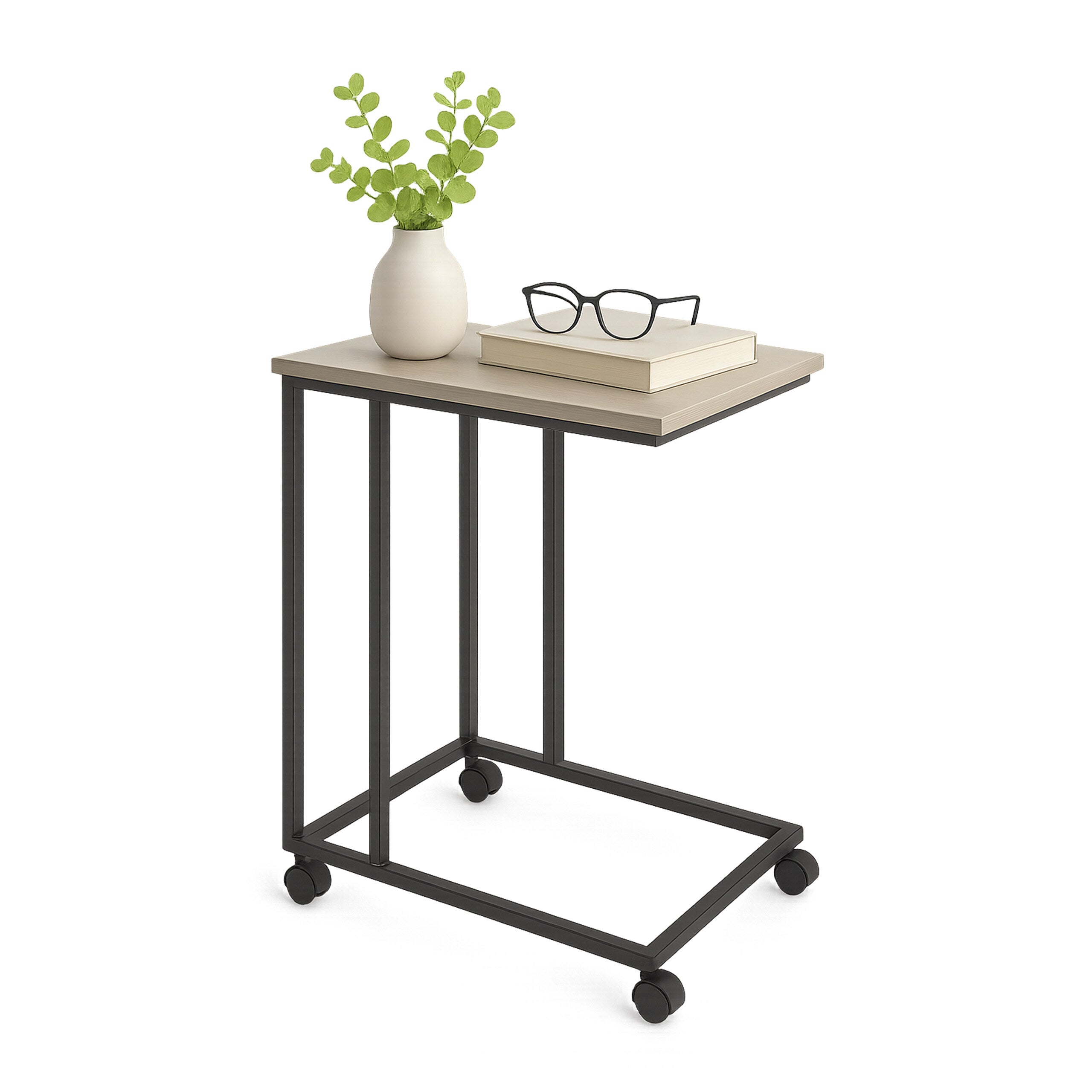 Table d'appoint avec roulettes, 68 x 50 x 35 cm, MDF, métal, forme C, table noire à glisser sous le canapé, Relaxdays | Leroy Merlin