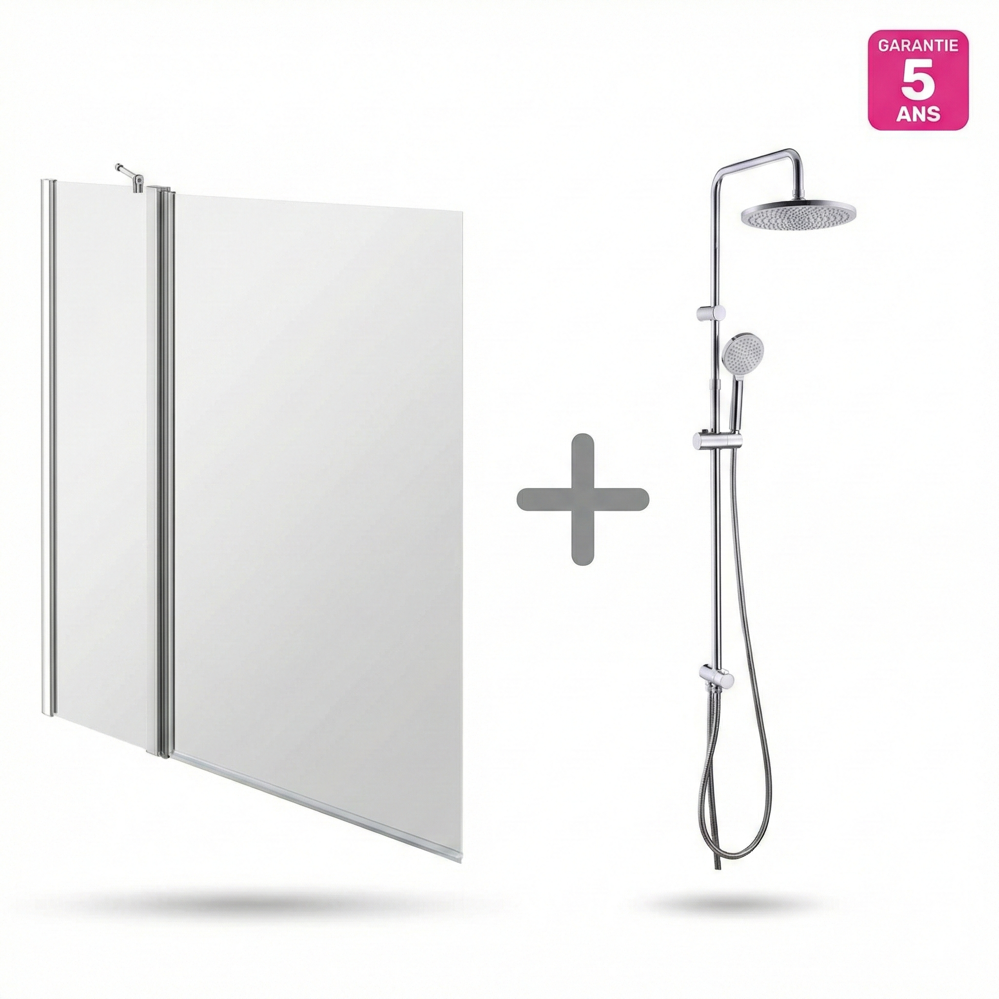 Zestaw 2w1 Parawan Nawannowy 103cm Uchylny + Kolumna Natryskowa bez Baterii - Podłączenie do Istniejącej Armatury - Szkło Hartowane 5mm - Chrom Połysk