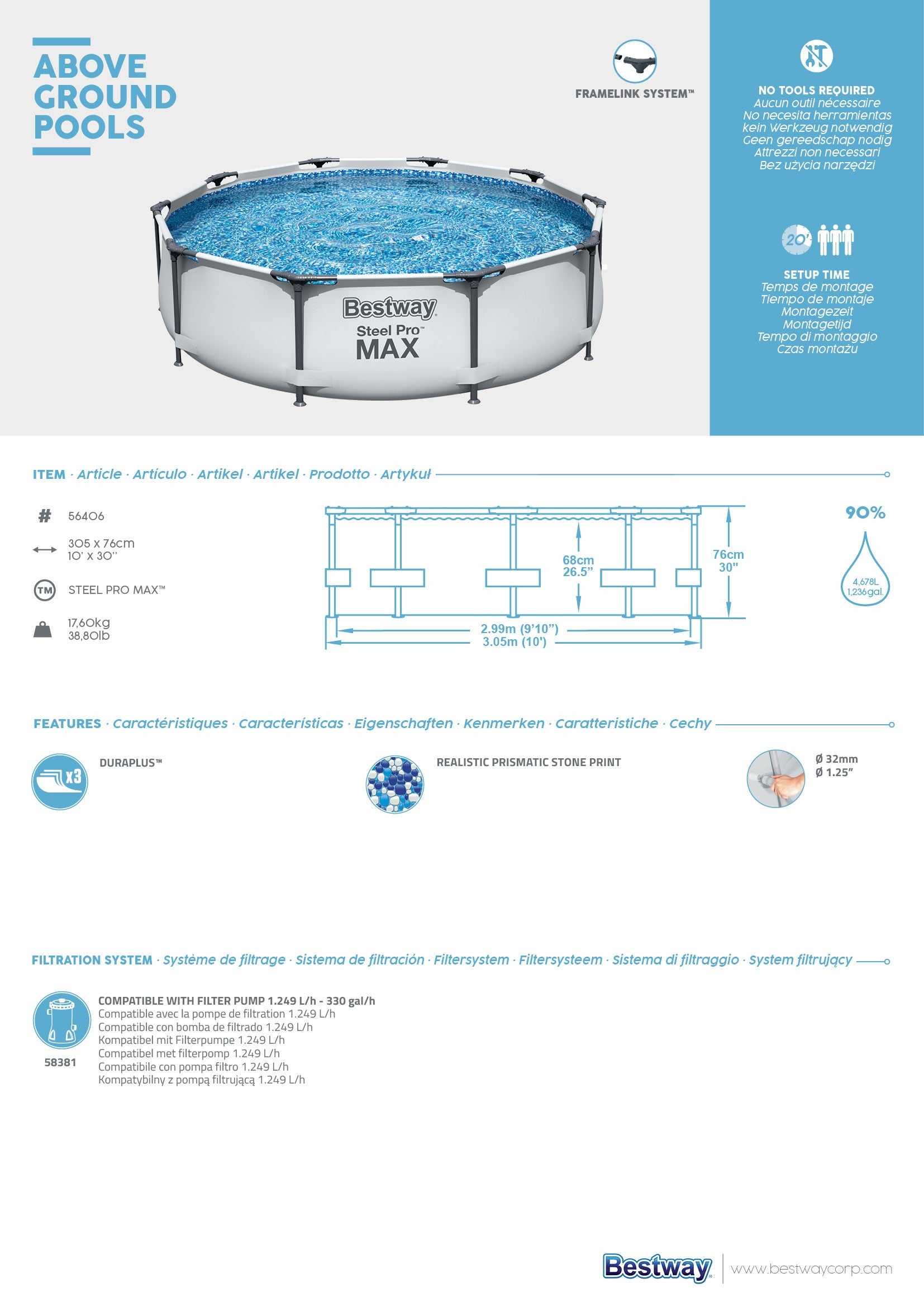 Conjunto de piscina Steel Pro MAX 305x76 cm Bestway - 8