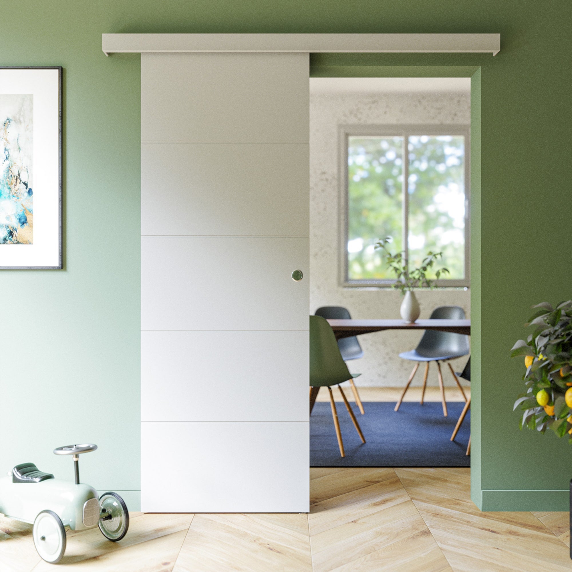 Porte Coulissante avec Rail - Prépeinte Ligne 73 cm - Sans butée - 3