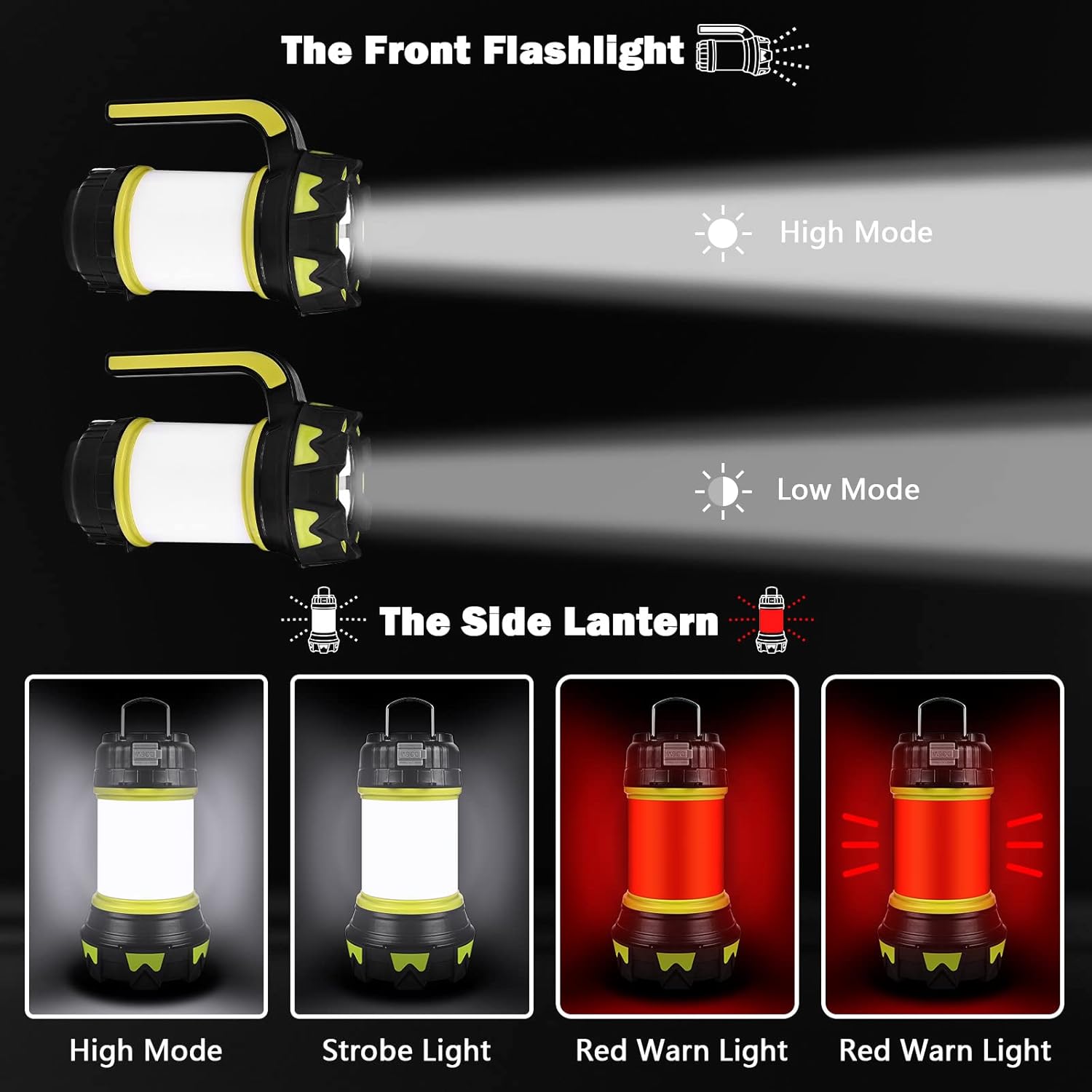 Lampe Torche LED 6000 Lumens - Rechargeable USB - Power Bank - Orange - Camping