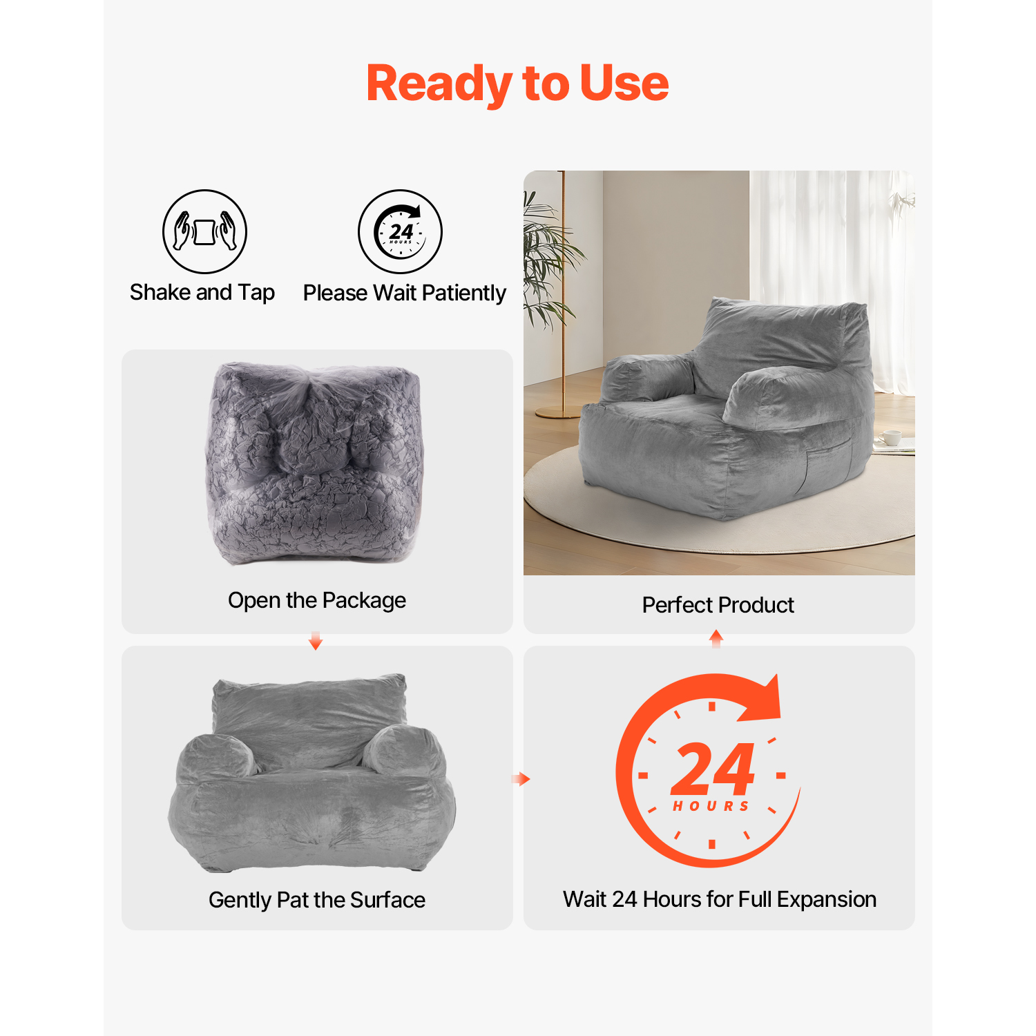 Pouf fauteuil adulte,SucceBuy accoudoirs,peluche moelleuse,mousse haute densité,Zapper,confortable pour salon,chambre,gris - 9