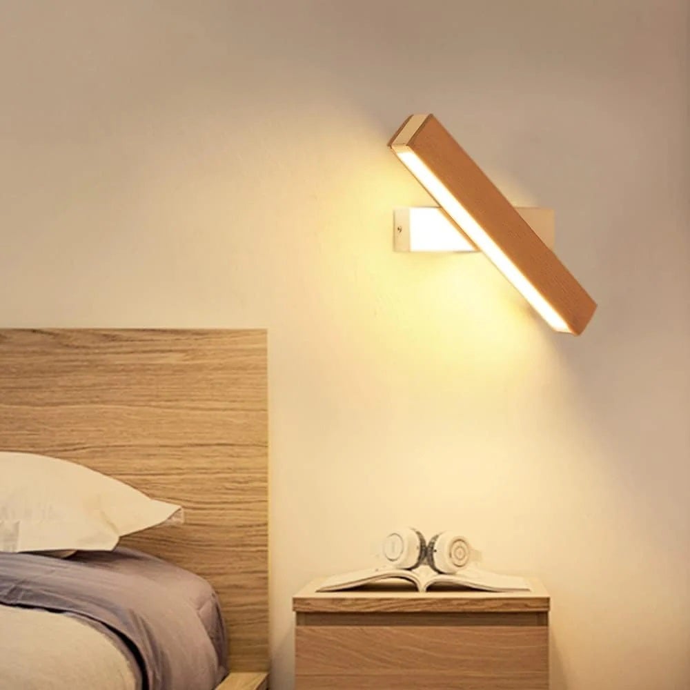 GOECO Applique murale bois,Deco led murale,Rotation 360° en Bois Massif, Moderne Vent minimaliste,Convient pour l'éclairage de la chambre à coucher - 3