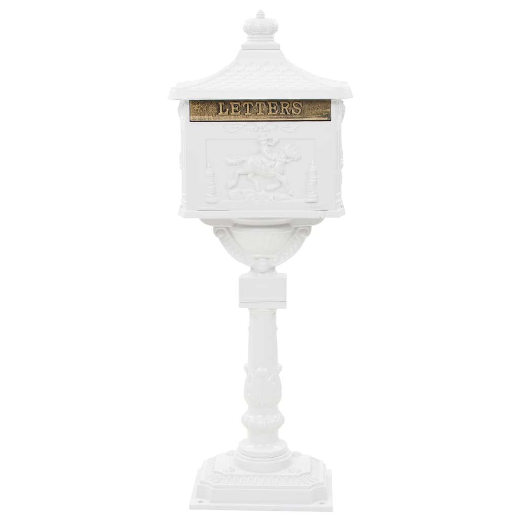 vidaXL Boîte aux lettres sur pied Aluminium Vintage Antirouille Blanc - 3
