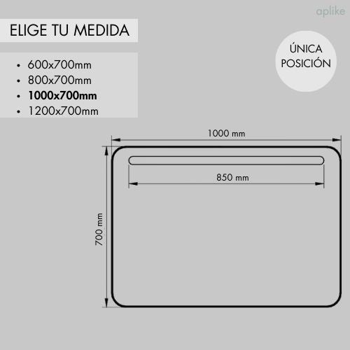 Espejo de Baño con Luz LED Frontal - con Marco de Aluminio Negro - Luz Blanca Neutra (4000K) - 100 x 70cm | Modelo Rio - 3