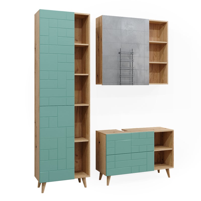 Vicco Zestaw mebli łazienkowych Rudi, Miętowa zieleń, 3 części, z modułem wysokim