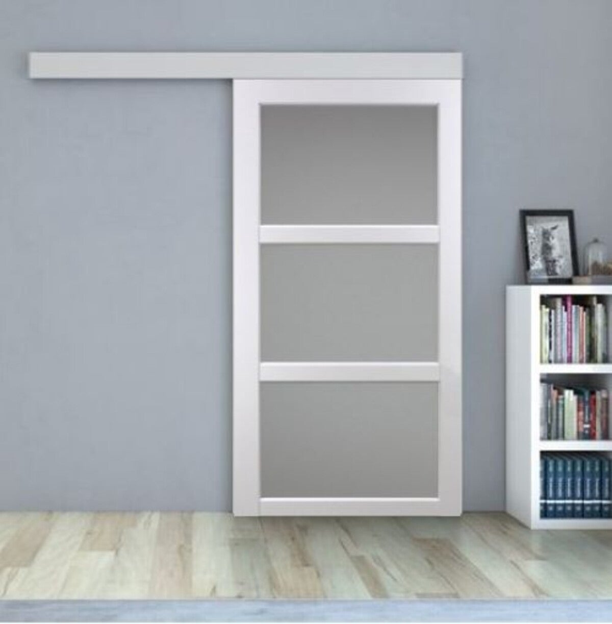 Porte Coulissante Kenya Blanc Vitrée H204 X L73 Cm, Rail Alu Gd Menuiseries - 5
