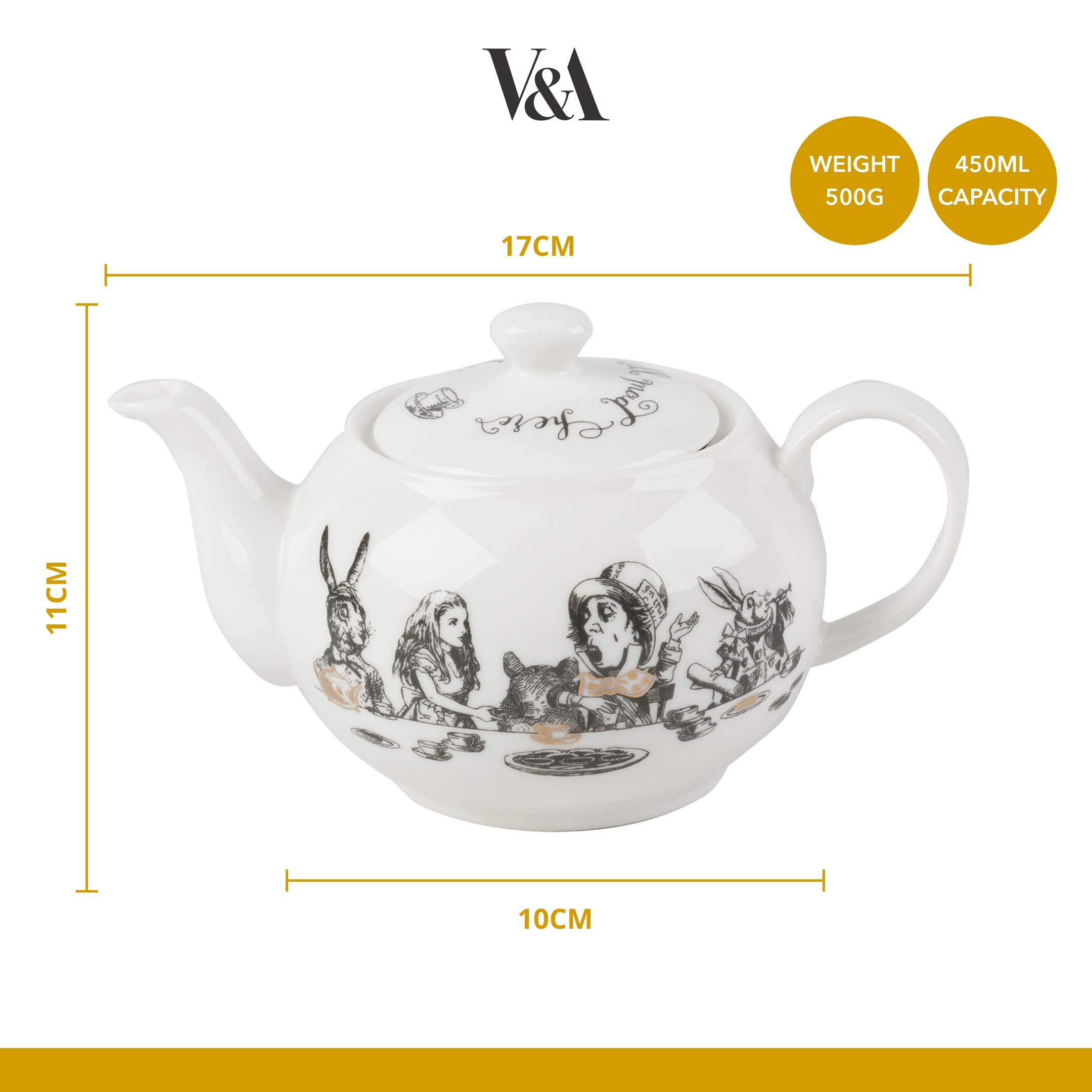 V&A Alice nel Paese delle Meraviglie Mini Teiera in Confezione Regalo, 450ml, Bianco - 3