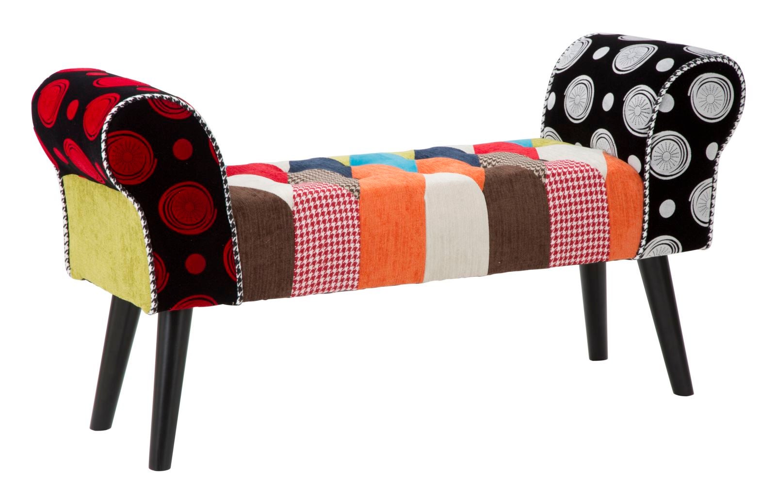Bancă imperială din lemn și țesătură patchwork, stil industrial, 102x31x54 cm, scaun confortabil - mobilier de designer