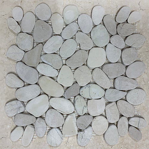 Mosaïque galet scié sol/mur en marbre gris clair - Vendu par filet de 30 x 30 cm - C-NEGOCE - 3