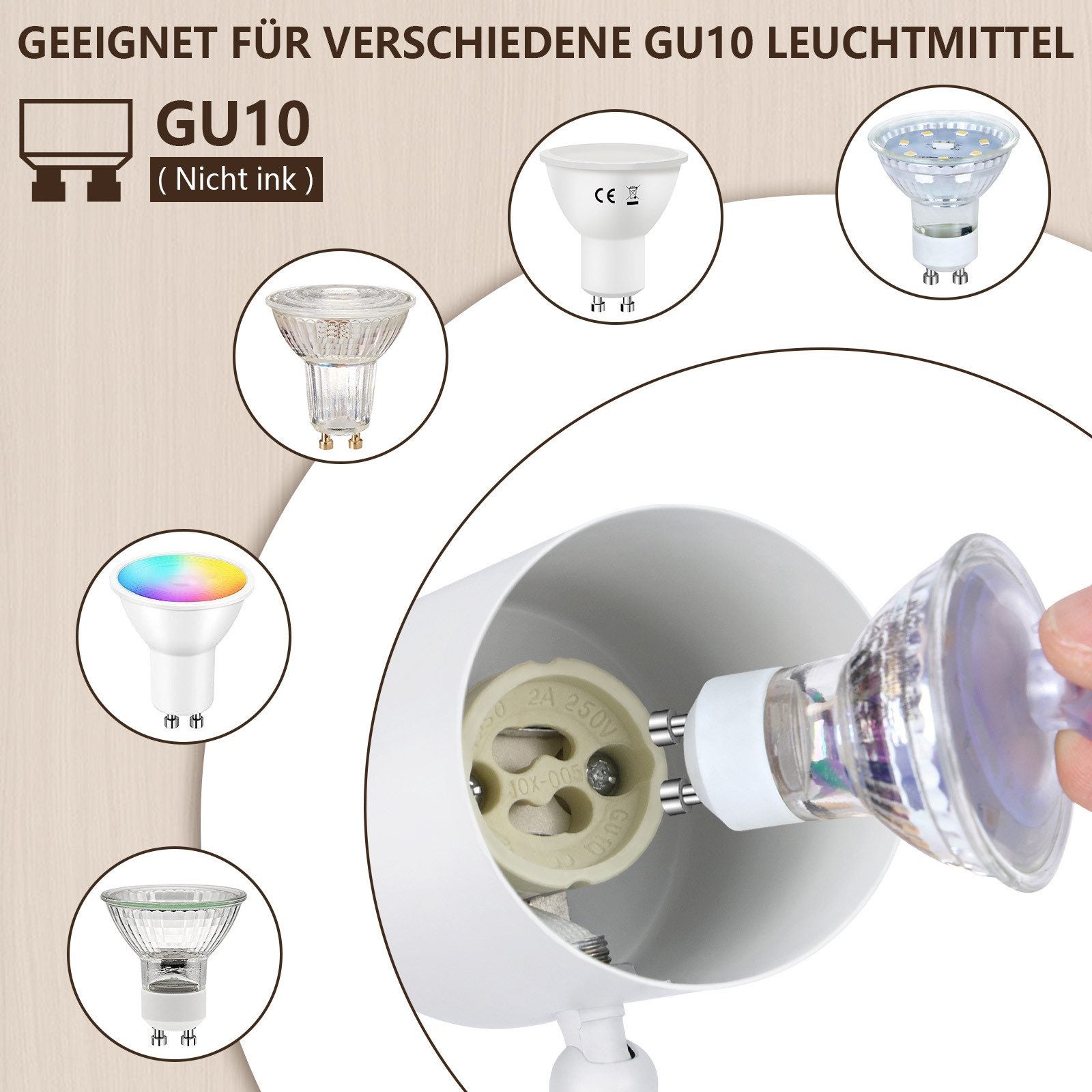 NETTLIFE Plafonnier LED 4 flamme - Blanc Plafonnier GU10 Spot pivotant Applique murale en bois Spot mural pour salon chambre Sans ampoule - 2