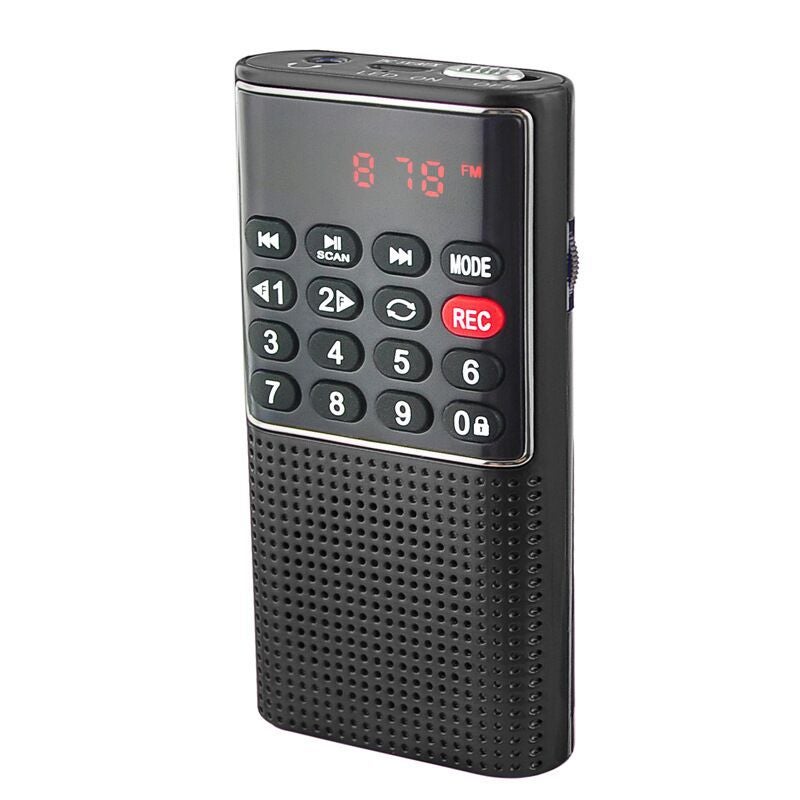Małe radio przenośne, ładowalne mini radio przenośne z funkcją nagrywania, czarne