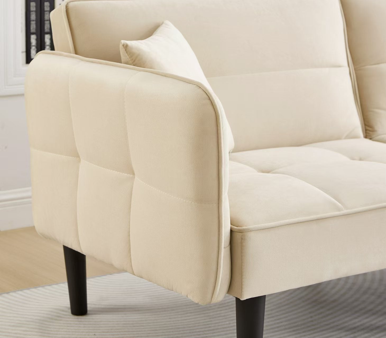 Divano 2 Posti Clic-Clac 176x78x76 cm, Braccioli, Piedi Legno, Schiuma e Velluto, Beige - 9