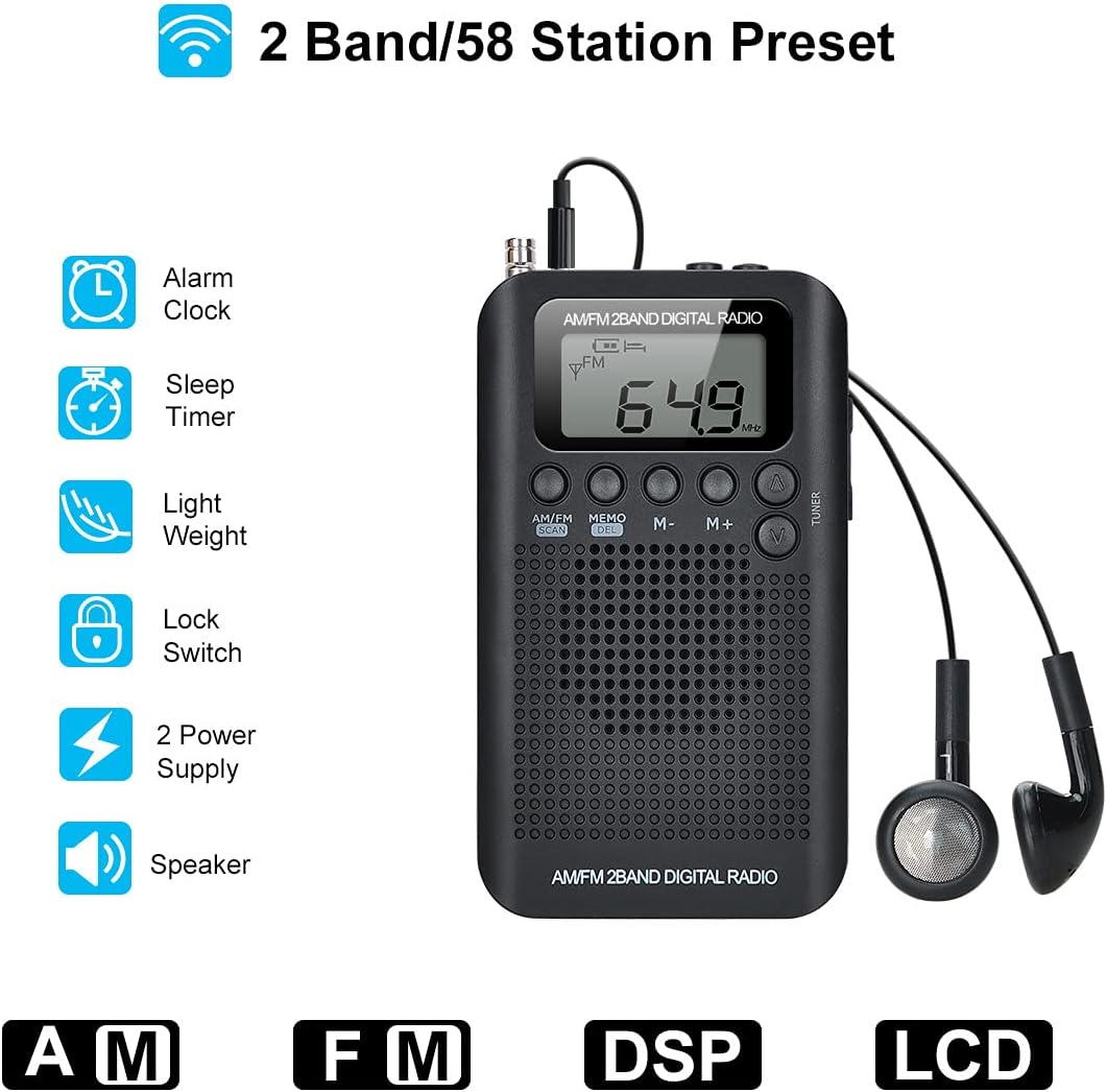 （103x60x15mm）Radio Portable Mini Radio de Poche avec Haut-Parleur FM/AM Numérique Stéréo DSP Récepteur avec Réveil et Minuterie - 4
