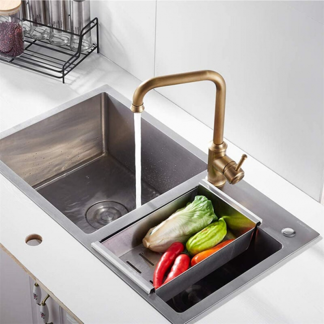 Rubinetto per lavello da cucina vintage, miscelatore per lavabo girevole a 360°, leva singola per bagno - Rubinetto da cucina - 3