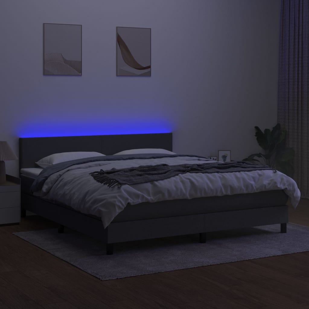Maison Exclusive - Sommier à lattes de lit et matelas et LED Gris foncé 180x200 cm - 9