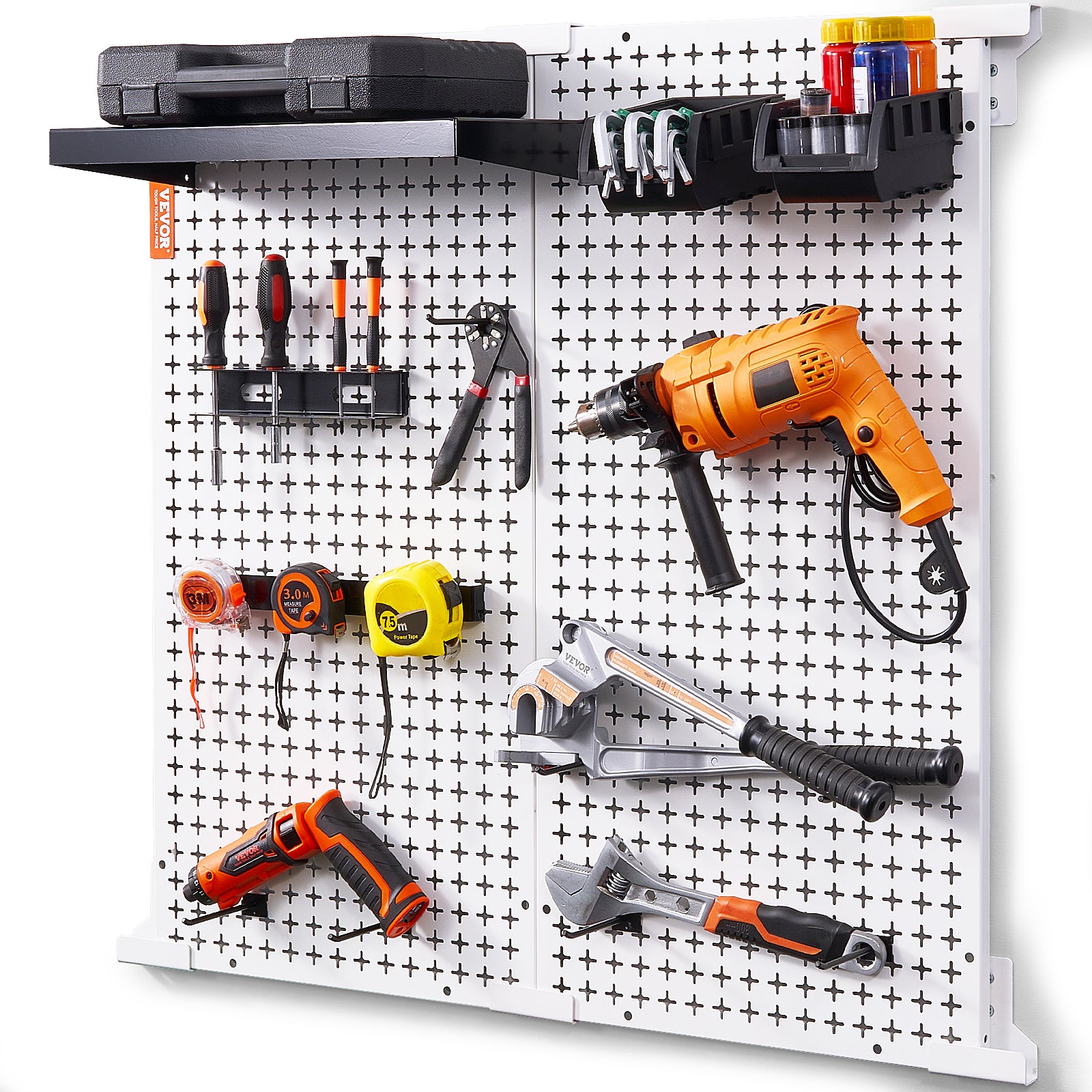 Organiseur Mural à 3 Niveaux Pour Outils électriques - Avec 4 Supports Perceuse Et Panneaux Perforés - Pour Garage Et Atelier